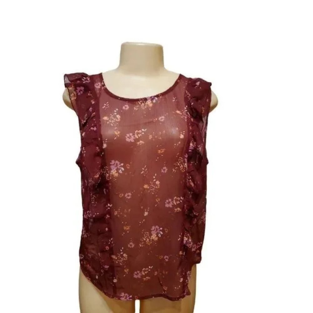 💖 Arizona XL Blouse Burgundy Sheer Floral